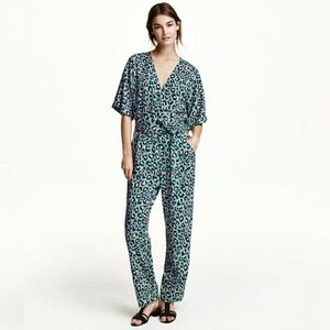 H&M TREND // ltd ed retro-chic turquoise leopard faux wrap jumpsuit